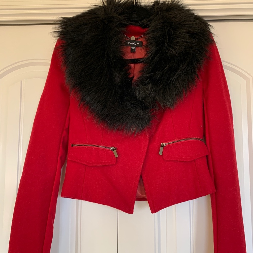 Bebe blazer style winter jacket with fur collar